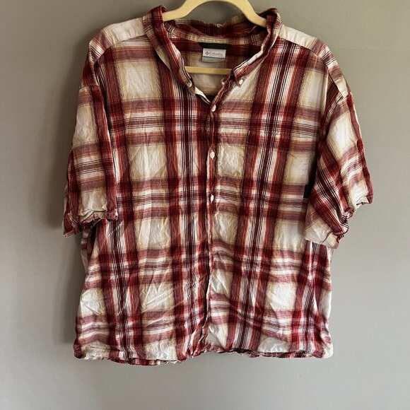 Columbia Men’s Short Sleeve White & Red Plaid Button Up Shirt Plus Size 3X - Picture 1 of 8